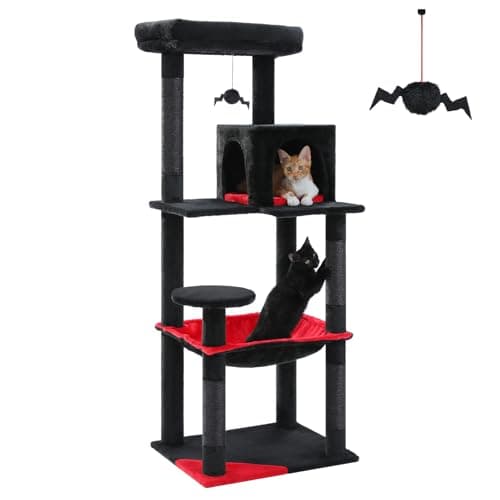 PETEPELA Gothic Cat Tree for Indoor Cats, Tall Tower with Large Hammock, Sisal Scratching Posts, Cozy Condo & Top Perch