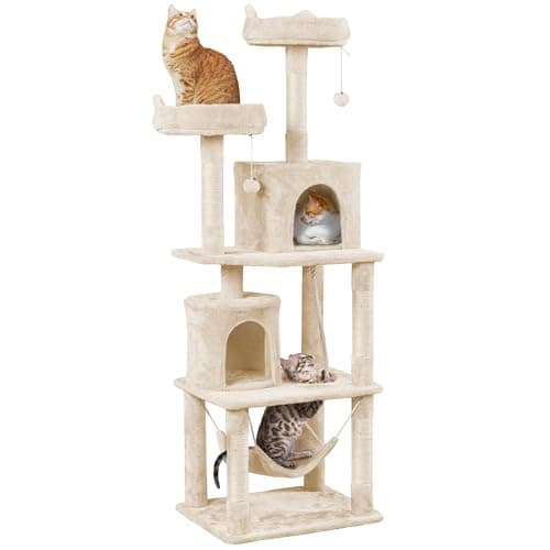 Yaheetech 62.2in Cats' Tree with Platform & Hammock for Indoor Play and Relaxing — Beige