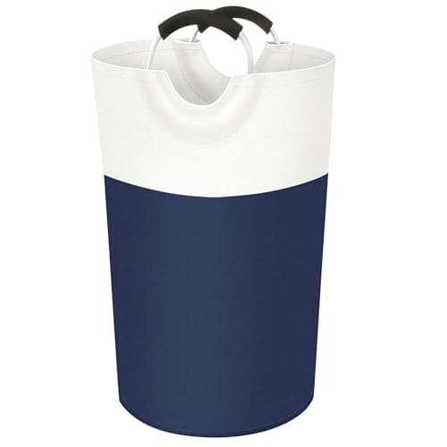 Twira 90L Large Laundry Basket, Collapsible & Waterproof, Padded Handles, Black — Navy Blue & Beige