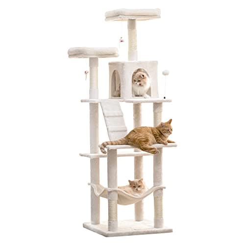 Stable Light Gray MWPO 63.8inch Multi-Level Cat Tree for Large Cats — Beige
