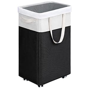 Goodpick 75L Laundry Hamper with Wheels, White — Black & White