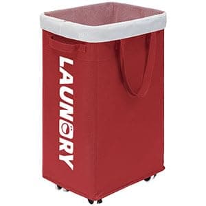Goodpick 75L Laundry Hamper with Wheels, White — Red 1-Pack
