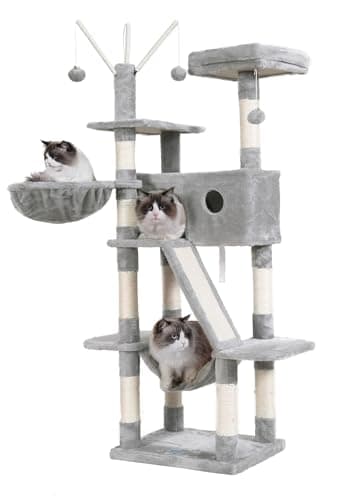 Smoky Gray MPJ019-SG Hey-Brother 53" Cat Tree for Indoor Cats — Light Gray