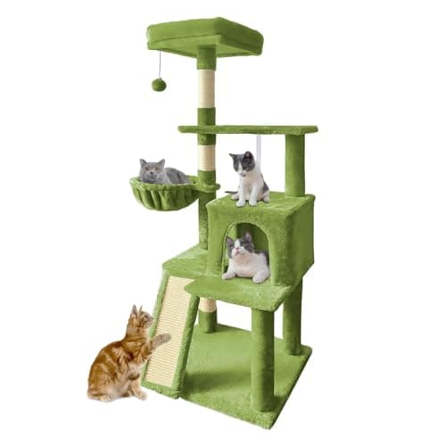 70" Multi-Level Cat Tree Tower with Sisal Scratching Post (Green) — B-Green