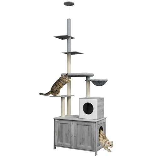 PawHut 2-in-1 Cat Tree & Litter Box Enclosure, Gray