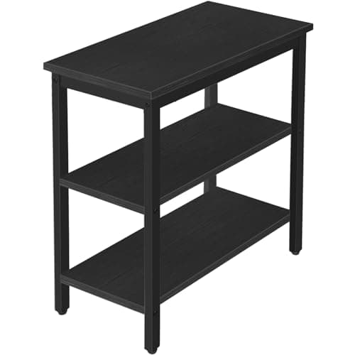 HOOBRO 3-Tier Rustic Brown & Black End Table, Industrial Design, Easy Assembly — Black