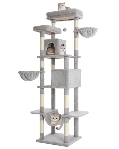 81-Inch Tall Cat Tree with Scratching Post & Plush Caves for Indoor Cats