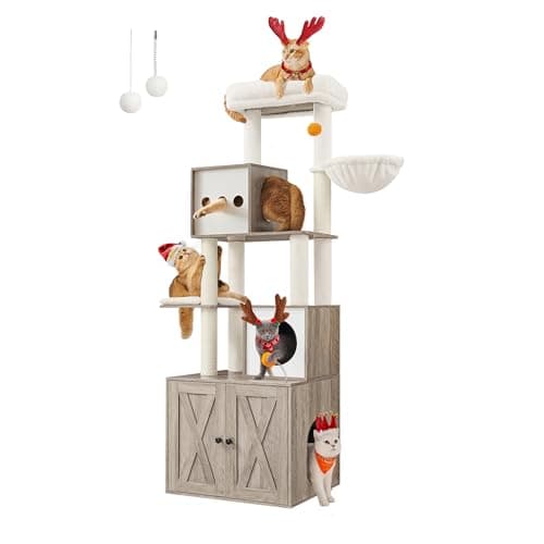 Feandrea 2-in-1 Cat Tree with Litter Box Enclosure for Modern Cat Owners — Heather Greige
