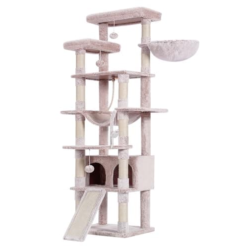Heybly 68 Inch Multi-Level Cat Tree with Plush Perches and Caves HCT025G — Muchroom