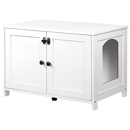 HOOBRO Large Wooden Cat House with Hidden Litter Box, White WT03MW01G2