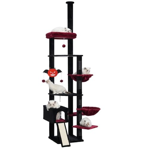 Adjustable Tall Cat Tree with Hammock and Scratching Posts — Black Red