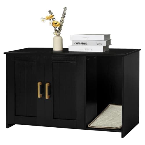 Dwanton Black & Rustic Brown Cat Litter Box Enclosure — Black