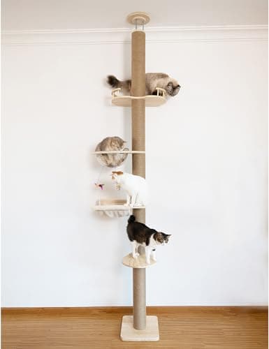Adjustable Floor to Ceiling Cat Tree with Natural Sisal Rope 55.52-118.5 Inches
