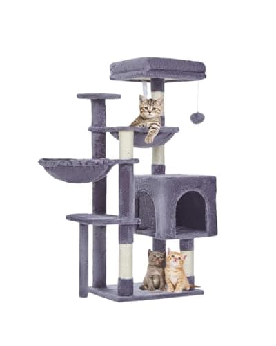 Smoky Gray Taoqimiao 39.4-Inch Cat Tree with 5 Scratching Posts & Plush Condo MS019G