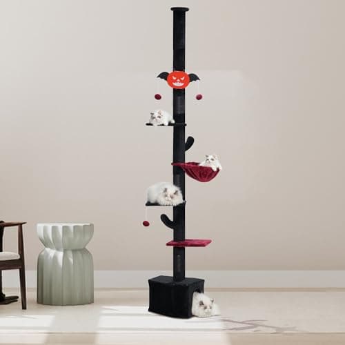 Floor to Ceiling Gothic Cat Tree with hammock - Adjustable Tall Climbing Tower for Indoor Cats