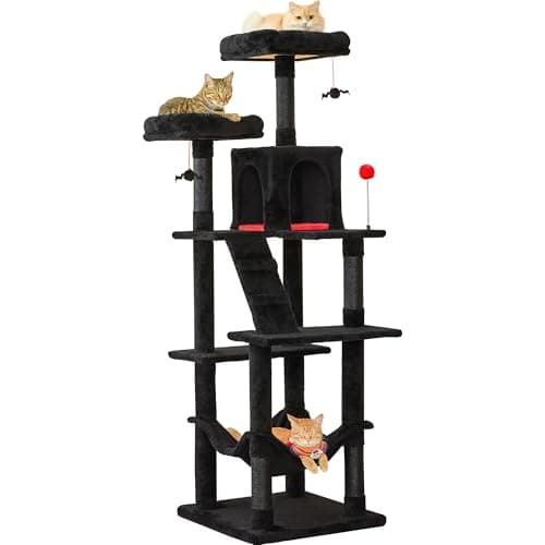 Stable Light Gray MWPO 63.8inch Multi-Level Cat Tree for Large Cats — Black