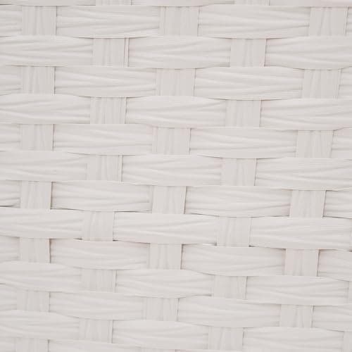 Hidden Handwoven Rattan Cat Litter Box Enclosure with Odor Control, Artificial Plants, Real Stones — White