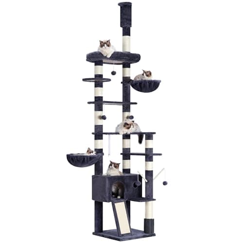 Hey-brother Tall 94.5-106.3 Inch Cat Tree for Large Cats — Smoky Gray