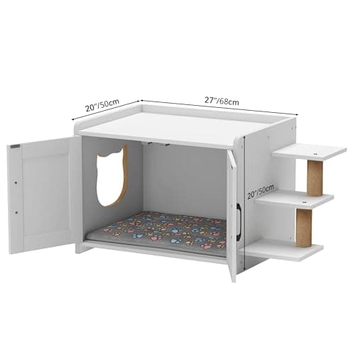 YITAHOME 27" Cat Litter Box with Scratching Post & Cushion, White