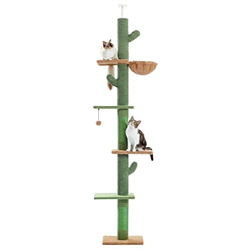 PAWZ Road Cat Tree: Cactus Climbing Tower, 95-108 Inches, 5 Levels, Hammock & Balls