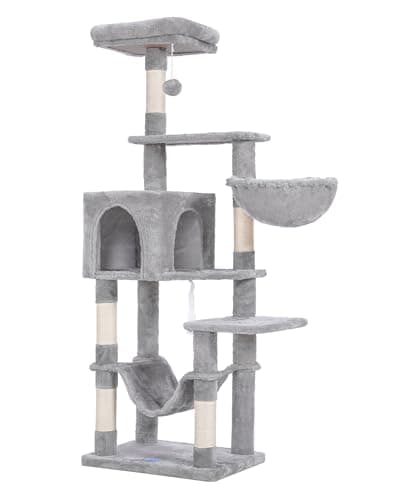 MPJ050W Large Hammock Cat Tree with Sisal Scratching Posts Light Gray