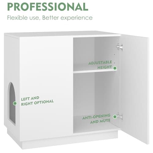 Modern Large Cat Litter Box Enclosure with Storage & Side Cabinet (White)