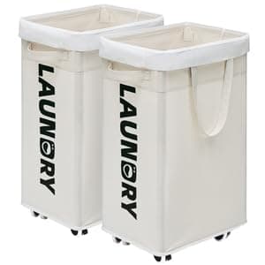 Goodpick 75L Laundry Hamper with Wheels, White — White 2-Pack