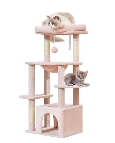Taoqimiao 39.4-Inch Light Gray Cat Tree with Hammock and Perch MS027W — Jelly Pink