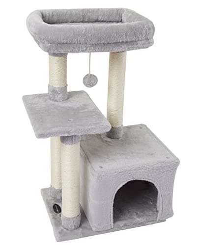 Beige Sisal Cat Tree withJump Platform and Scratching Posts — Grey