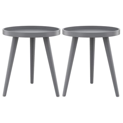 Apicizon White Round Side Table, Living & Bedroom Nightstand, Easy Assembly, 15x18 Inches — Grey*2