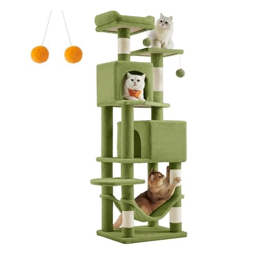 Feandrea 61-Inch Multi-Level Cat Tree with 5 Scratching Posts Light Gray — Grass Green