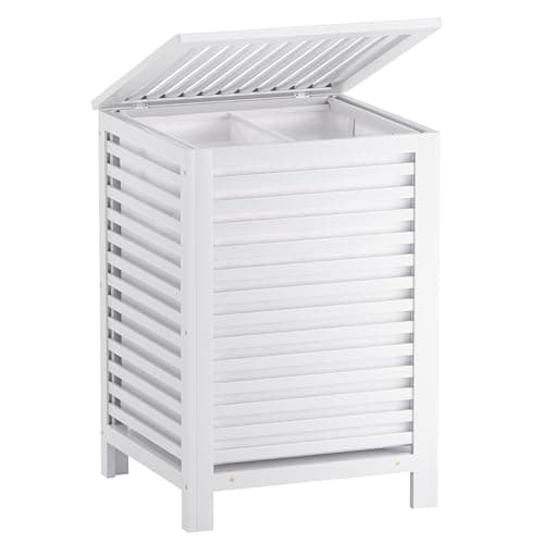 SMIBUY 120L Bamboo Laundry Hamper with Liner & Dividers (Walnut) — White