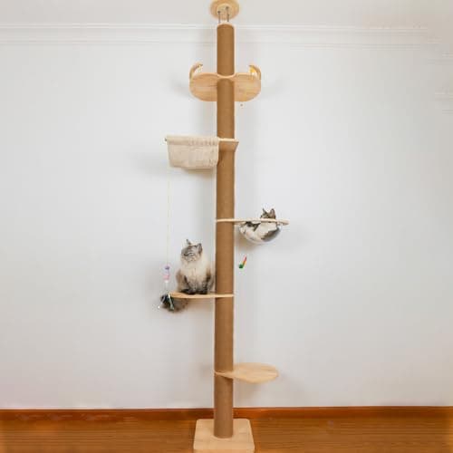 Adjustable 5-Tier Cat Tree 50-120 inches High Hemp Scratching Post