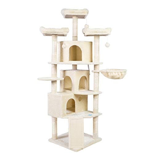 Hey-Brother XL Cat Tree 73.4" Light Gray MPJ032W 3 Caves 3 Perches — Beige