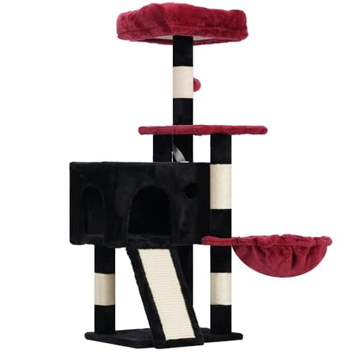 Smoky Gray Multi-Level Cat Tower with Scratching Board GCT005SG — Black and red