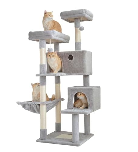 OURITSU 57 Inch Cat Tree, Large Cat Tower, Light Gray