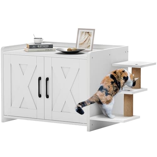 YITAHOME 27" Cat Litter Box with Scratching Post & Cushion, White