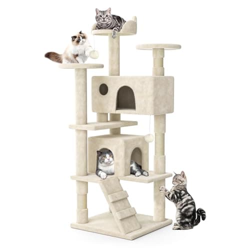 MoNiBloom Beige 54 Inch Cat Tree with 2 Condos & Scratching Post