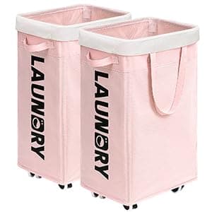 Goodpick 75L Laundry Hamper with Wheels, White — Pink 2-Pack
