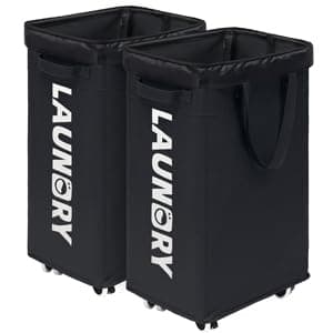 Goodpick 75L Laundry Hamper with Wheels, White — Black 2-Pack