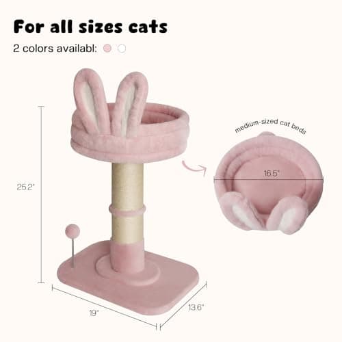 Sisal Cat Scratching Post with Soft Pink Rabbit Bed, Cute Cat Tower for Indoor Cats