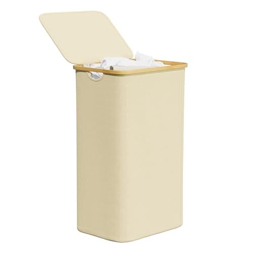 Large Capacity Collapsible Laundry Hamper with Bamboo Handles - Pink — Beige