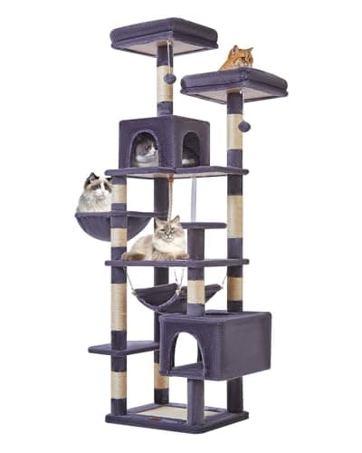 Taoqimiao 71-Inch Multi-Level Cat Tree with 10 Scratching Posts & 2 Caves — Smoky Gray