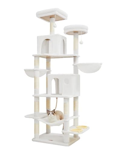 Jelly Pink Taoqimiao 61-Inch Multi-Level Cat Tree with 5 Scratching Posts — Cream White