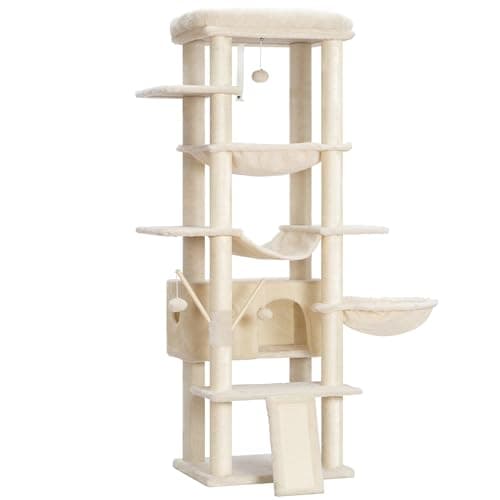 Heybly XXL Cat Tree for Large Cats, 60-inch Multi-Level Furniture Condo — Beige