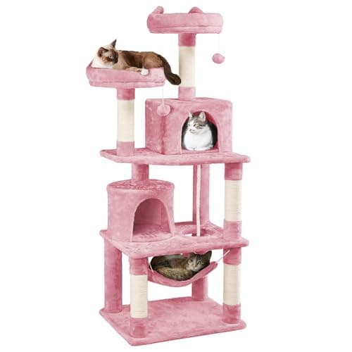 Yaheetech 62.2in Cats' Tree with Platform & Hammock for Indoor Play and Relaxing — Pink