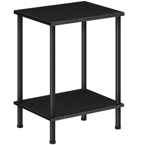 HOOBRO Black End Table with 2-Layer Storage, Stable Frame, Easy Assembly