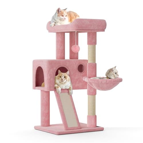 MoNiBloom 36 Inch Cat Tree with Condo & Scratching Post, Light Grey — Soft Pink