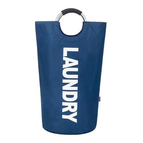 Twira 90L Large Laundry Basket, Collapsible & Waterproof, Padded Handles, Black — Navy Blue