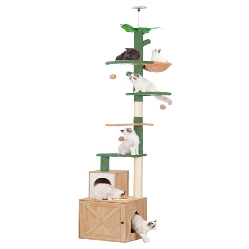 Adjustable Cactus Cat Tower with Cozy Basket and Scratching Board — Walnut